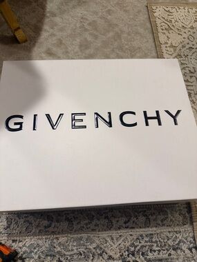 Givenchy Black Lettering on White Signature Box with boot dust bag and